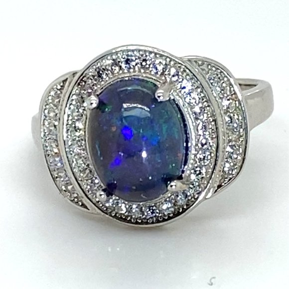Black Opal 2.49ct Platinum Finish Solid 925 Sterling Silver Ring - Picture 3 of 7